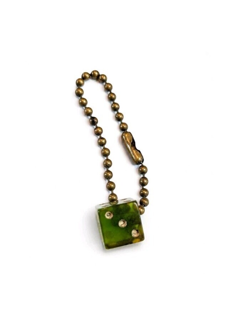 Vintage Green Marbled Lucite Dice Keychain Grammes Ball Chain Mid Century
